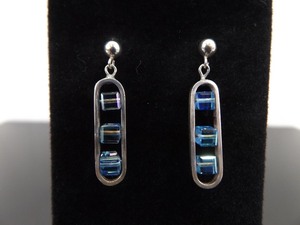 .925 Sterling Silver Blur Iridescent Cube Dangle Post Earrings