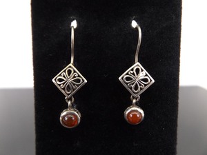 .925 Sterling Silver Garnet Cabochon Hook Earrings