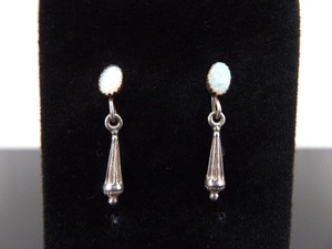.925 Sterling Silver Opal Cabochon Dangle Post Earrings