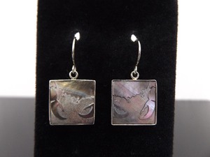 .925 Sterling Silver Carved Abalone Crab Dangle Hook Earrings
