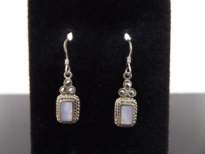 .925 Sterling Silver Inlayed Mother of Pearl Dangle Hook Earrings