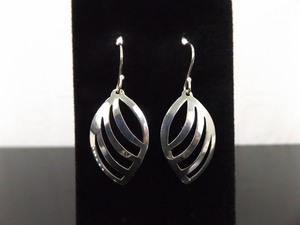 .925 Sterling Silver Abstract Leaf Dangle Hook Earrings