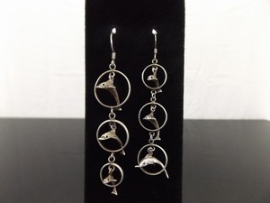 .925 Sterling Silver Cascading Dolphins Dangle Hook Earrings