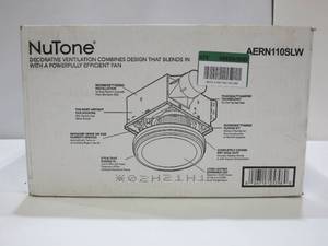 lot 451 image: NuTone Roomside Series Decorative White 110 CFM Ceiling Humidity Sensing Bathroom Exhaust Fan with LED Panel