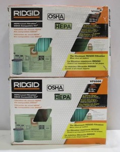 lot 475 image: 2-Pack RIDGID VF6500 OSHA Compatible Kit with HEPA Level Filtration and Cyclonic Dust Bags for Select 12 -16 Gal. WetDry Shop Vacuums