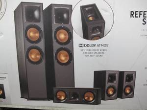 lot 403 image: Klipsch Reference Dolby Atmos Surround Sound Speaker System - Piano Black