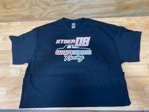 lot 36 image: STOER RACINGSAVAGE SURPLUS Tee Shirt (size XL) (Black with White and Red Print on front and back)