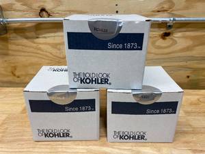 lot 38 image: KOHLER Lot of 3-  Revival Katalyst 1-Spray 5.5 in. Single Wall Mount Fixed Shower Heads in Polished Chrome