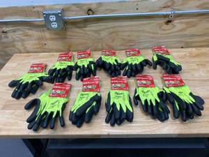 lot 62 image: MIWAUKEE Lot of 11 Pairs of-  X-Large High Visibility Level 4 Cut Resistant Polyurethane Dipped Work Gloves