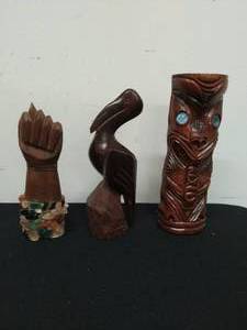 Three Wood Carved Dcor Items