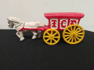 Vintage Cast Iron Ice Truck with Horse Draw Carriage