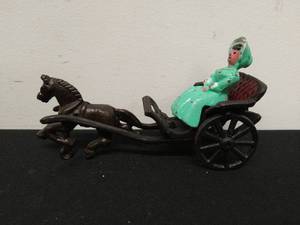 Vintage Cast Iron Wagon with Woman