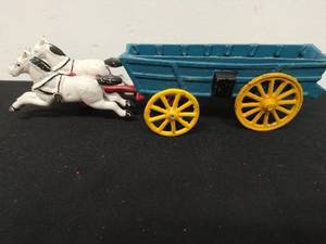 Vintage Cast Iron Blue Wagon