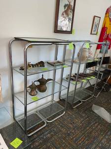 lot 104 image: Pair of Chrome Mid Century Modern Shelves