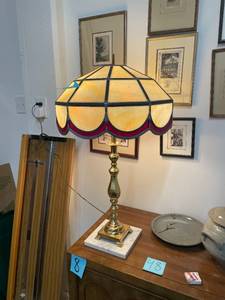 lot 50 image: Lead Glass Lamp with Brass Body and Marble Base