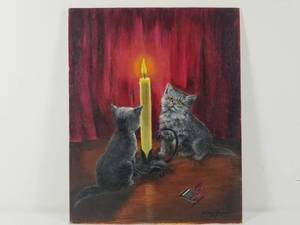 Vintage Oil on Board of Kittens