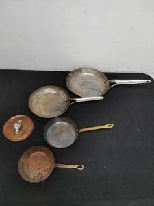 Four Copper Sauce Pans and a Lid