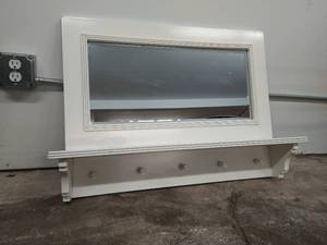 Off White Mirror with Shelf and Hooks