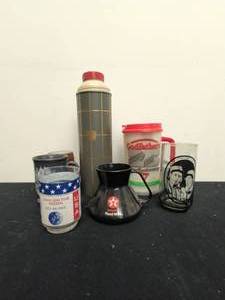 Collection of Cups and Vintage Thermos