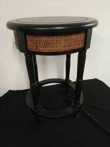 Black End Table with Wicker Detail