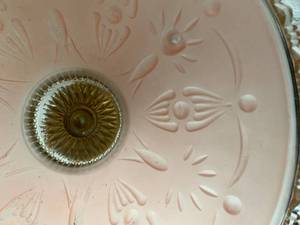 lot 8 image: Pink Art Deco Ceiling Light shade with Gold details