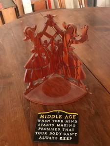 lot 257 image: Vintage Wood Carved Corner Shelf & Metal Sign