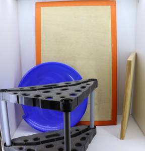 lot 34 image: Garage Shelf, Dance Pad, Sled & Wood Shelf