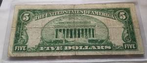 1934-A US $5 BLUE SEAL SILVER CERTFICATE