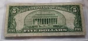 1934 US GREEN SEAL $5 FEDERAL RESERVE NOTE