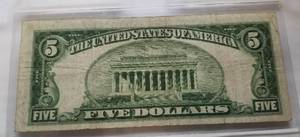 1928-C US RED SEAL $5 NOTE US CURRENCY