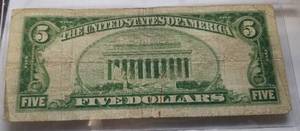 1934-A US $5 BLUE SEAL SILVER CERTFICATE US CURRENCY