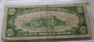 1934 US GREEN SEAL $10 FEDERAL RESERVE NOTE