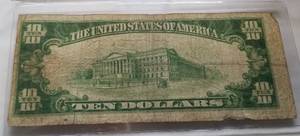 1928-A US GREEN SEAL $10 GOLD NOTE REDEEMABLE IN GOLD