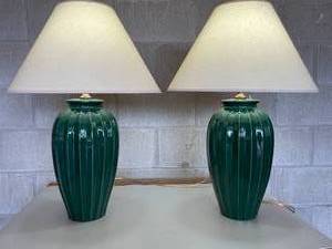 lot 16 image: Lot of 2 Teal Table Lamps with Shades