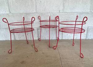 lot 44 image: Lot of 3 Red Flower Pot Stands.  