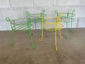 lot 45 image: Lot of 4 Green and Yellow Flower Pot Stands.  