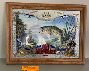 lot 50 image: Old Milwaukee Wildlife Series #2 Bass Beer Mirror Sign