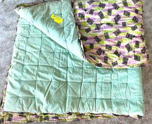 lot 69 image: Retro Sea Foam Green, Purple Black and Lime Hand Made Comforter