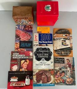 lot 56 image: Lot of Vintage 1950s 1960s Cookbooks and Recipe Boxes
