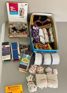 lot 59 image: Lot of Sewing Lace, Ribbon, Bias Tape and Button Covers and Eyelets