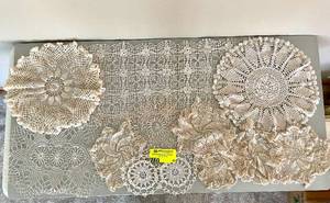 lot 63 image: Lot of 12 Assorted Beige Handmade Doilies