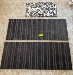 lot 76 image: Lot of 3 Grey Kitchen Rugs wtih Rubber Backing