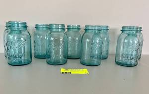 lot 83 image: Lot of 9 Blue Ball Quart Mason Jars