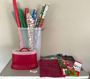 lot 115 image: Large Lot of Wrapping Paper, Gift Bags and Storage Container