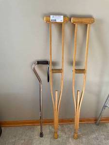 lot 144 image: Pair of Adult Crutches and Cane with Handle