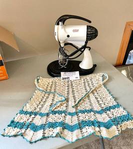 lot 150 image: Sunbeam Mixmaster Mixer and Crocheted Apron