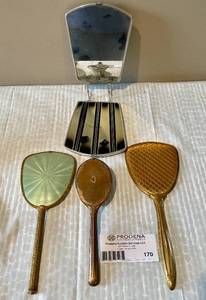lot 170 image: Lot of Vintage Brass Hand Mirrors and Hair Brushes.