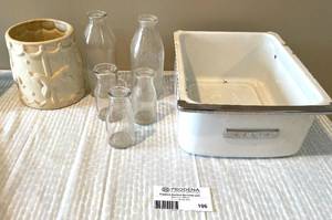 lot 196 image: Lot of Glass Milk Jugs and Pan