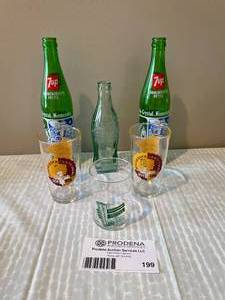 lot 199 image: Lot of Collectible 7UP Bottles MN Gopher Glasses and More