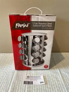 lot 205 image: Parini 17 Piece Stainless Steel Carousel Spice Rack